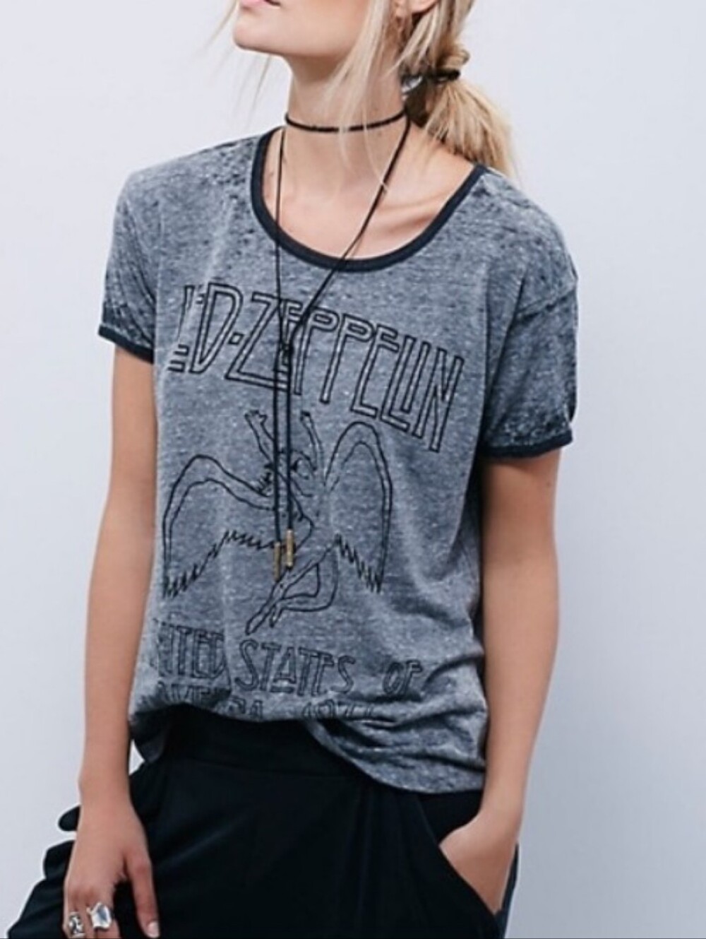 Free People Led Zeppelin Limited Edition Collab Ringer Gray Tee Trunk XS